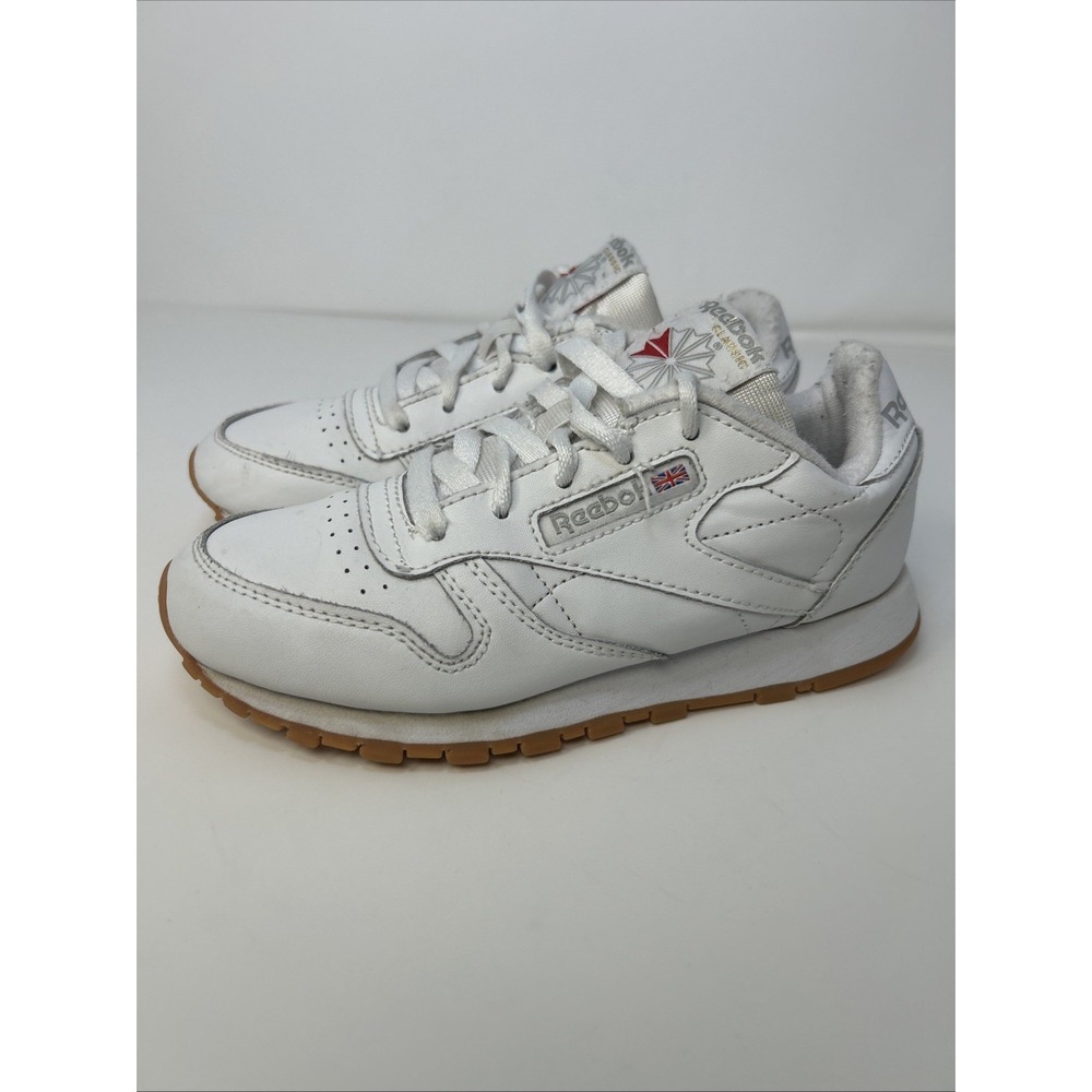 Reebok Classic Leather Kids Sneakers Size 1 White/Gum Retro Athletic Shoes